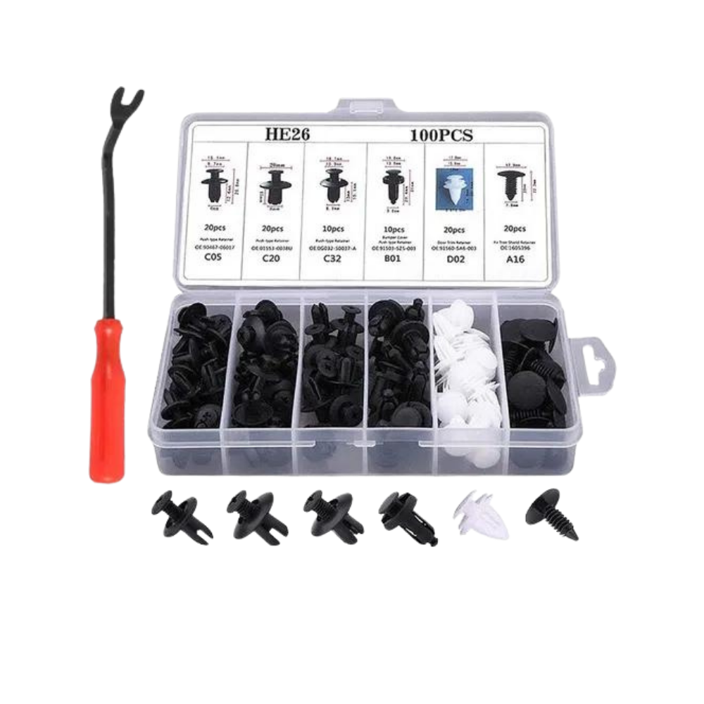 Set med klämmor för dörrpaneler i bil -Set 100 st med verktyg - Ozerty