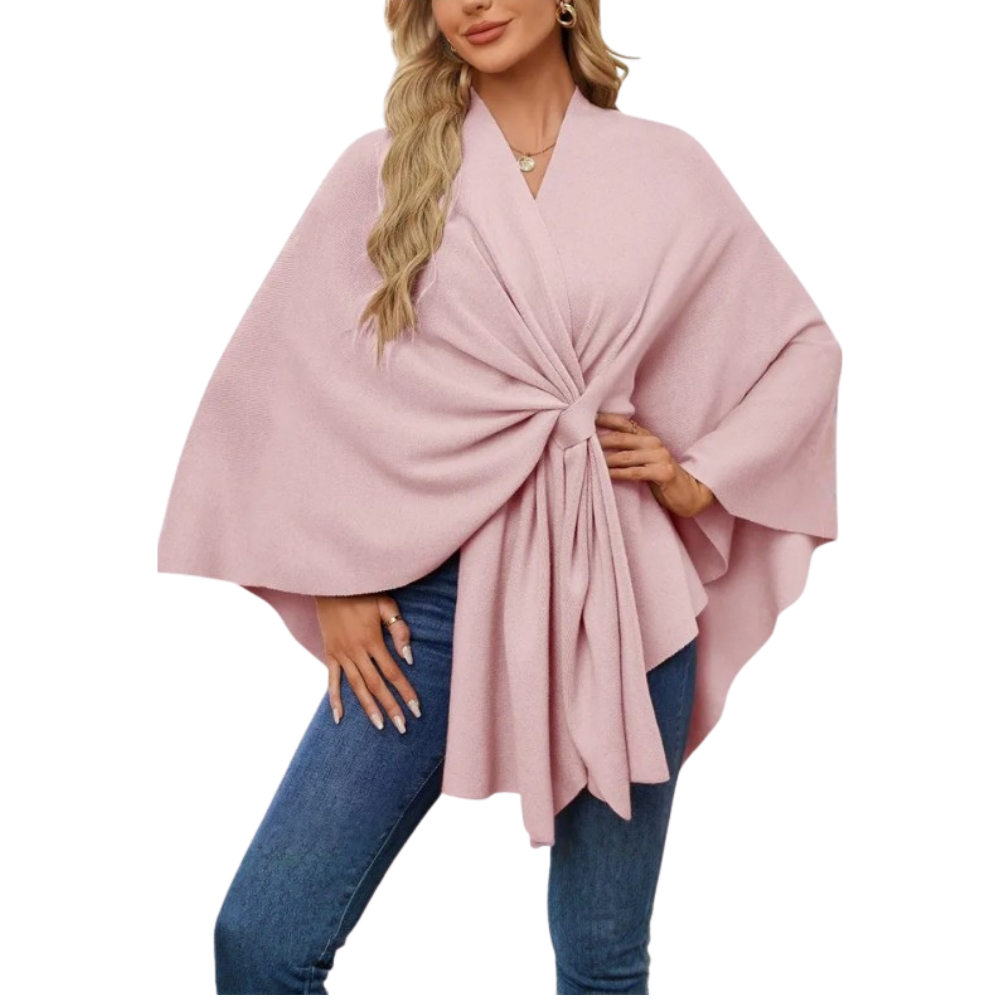 Chic stickad poncho för kvinnor -Rosa - Ozerty