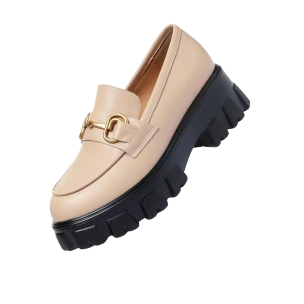 Trendiga chunky loafers i läder -Beige - Ozerty