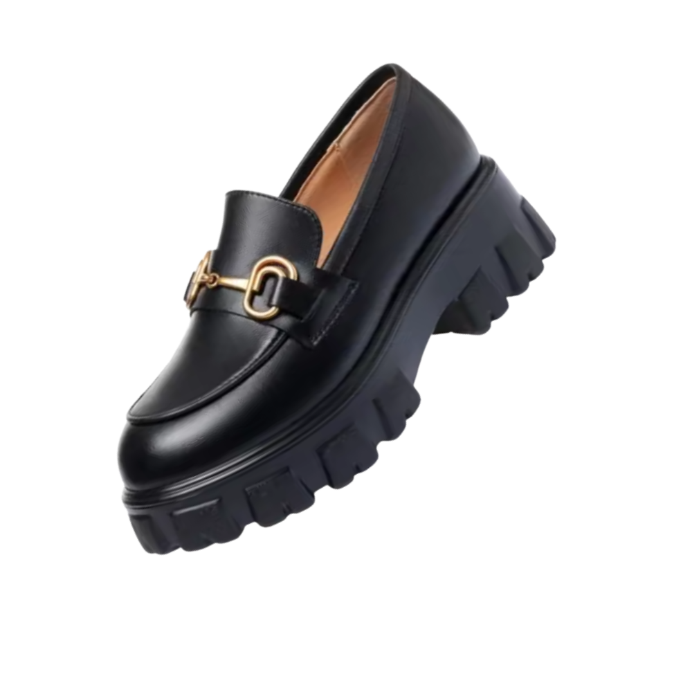 Trendiga chunky loafers i läder -Mattsvart - Ozerty