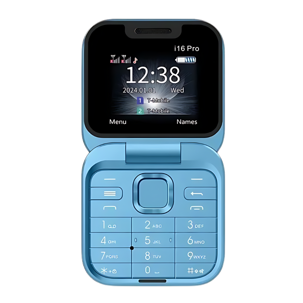 Liten hopfällbar mobiltelefon med dubbla sim-kort -i16 Pro/Blå - Ozerty