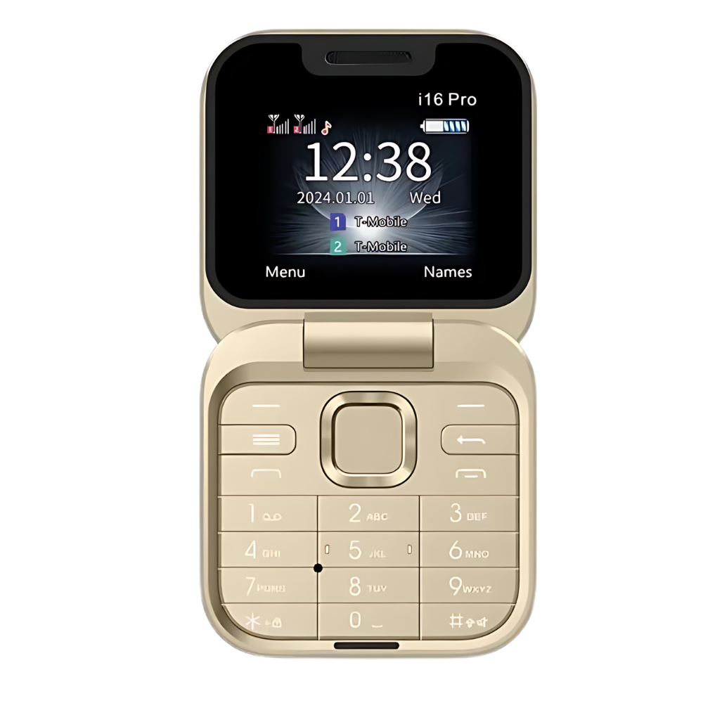 Liten hopfällbar mobiltelefon med dubbla sim-kort -i16 Pro/Guld - Ozerty