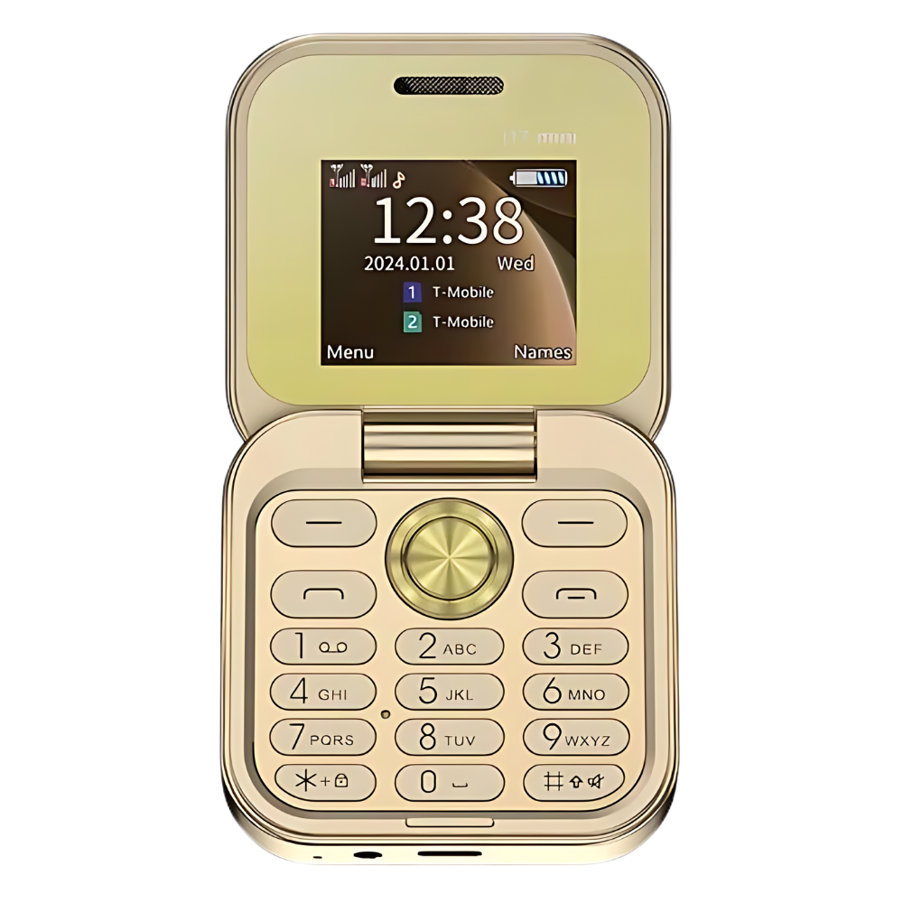 Liten hopfällbar mobiltelefon med dubbla sim-kort -i17 Pro/Guld - Ozerty