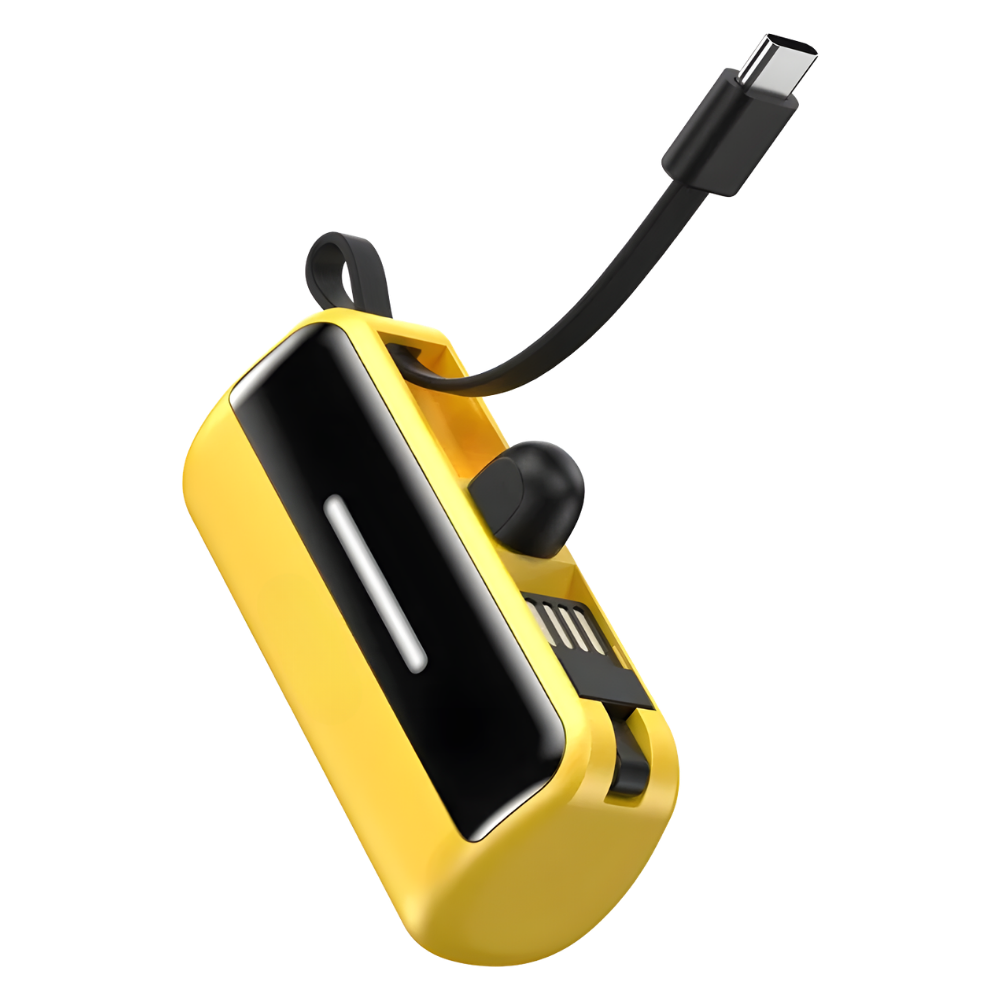 Effektiv och pålitlig mini-powerbank med stativ -Gul - Ozerty