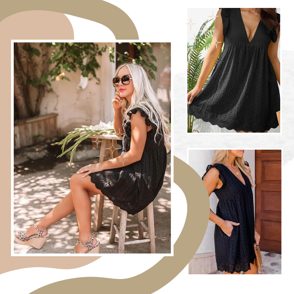 Elegant Broderie Anglaise-klänning - Ozerty