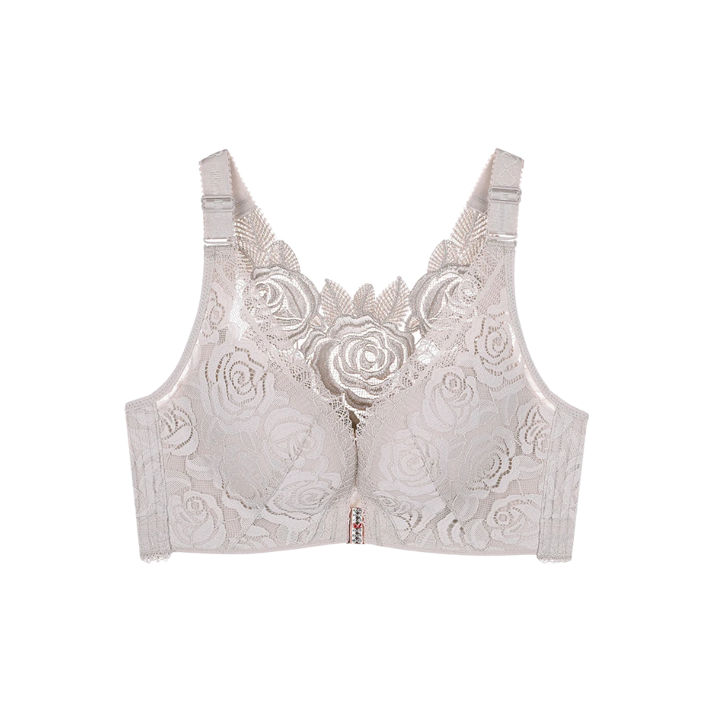 Elegant push-up-bh med spets och rosenmönster -Beige - Ozerty