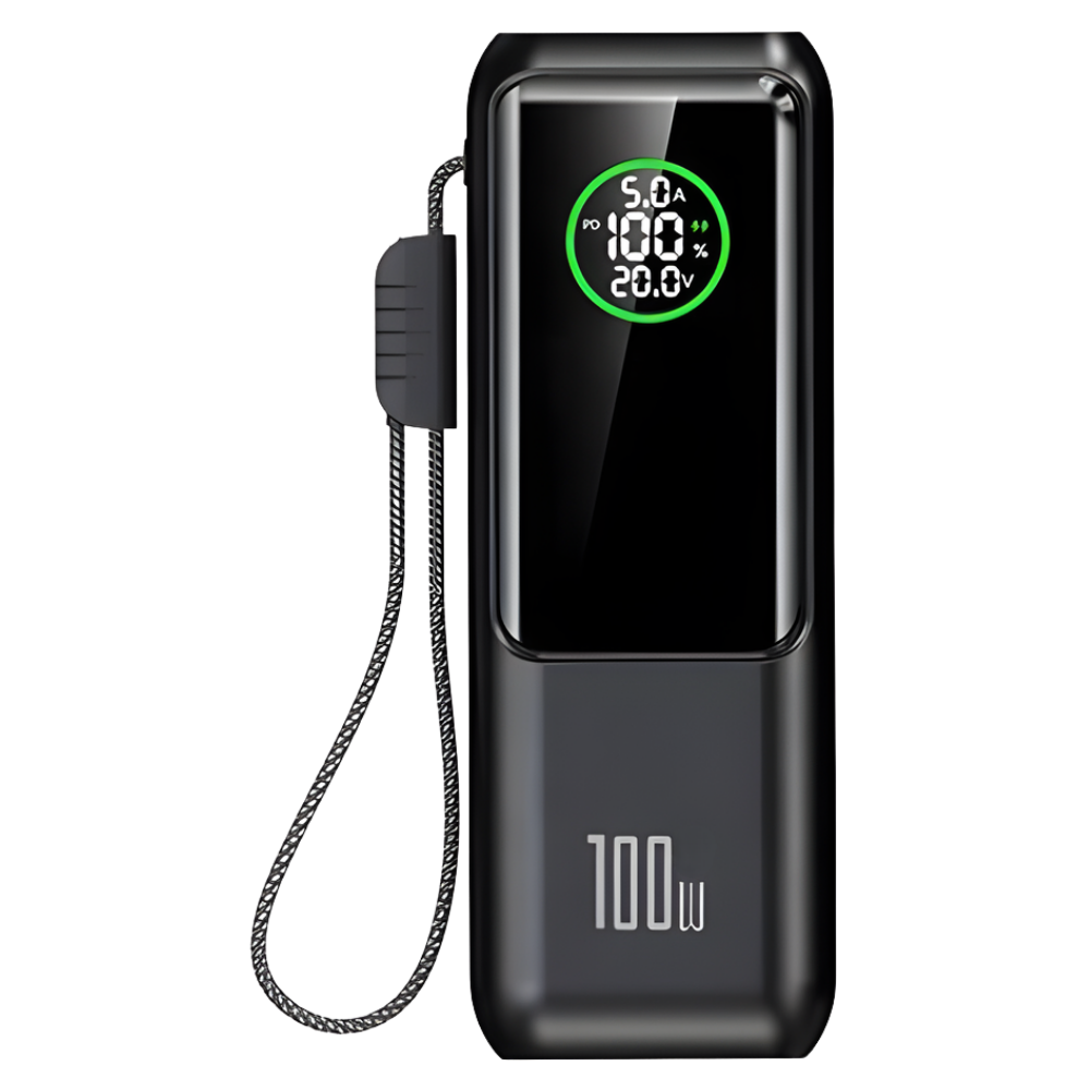 Snabb och pålitlig powerbank med inbyggd kabel -Svart - Ozerty