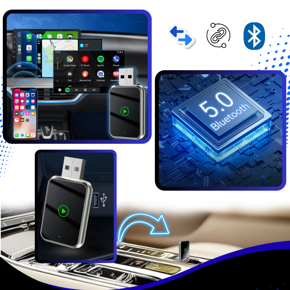 Praktisk adapter för trådlös CarPlay - Ozerty
