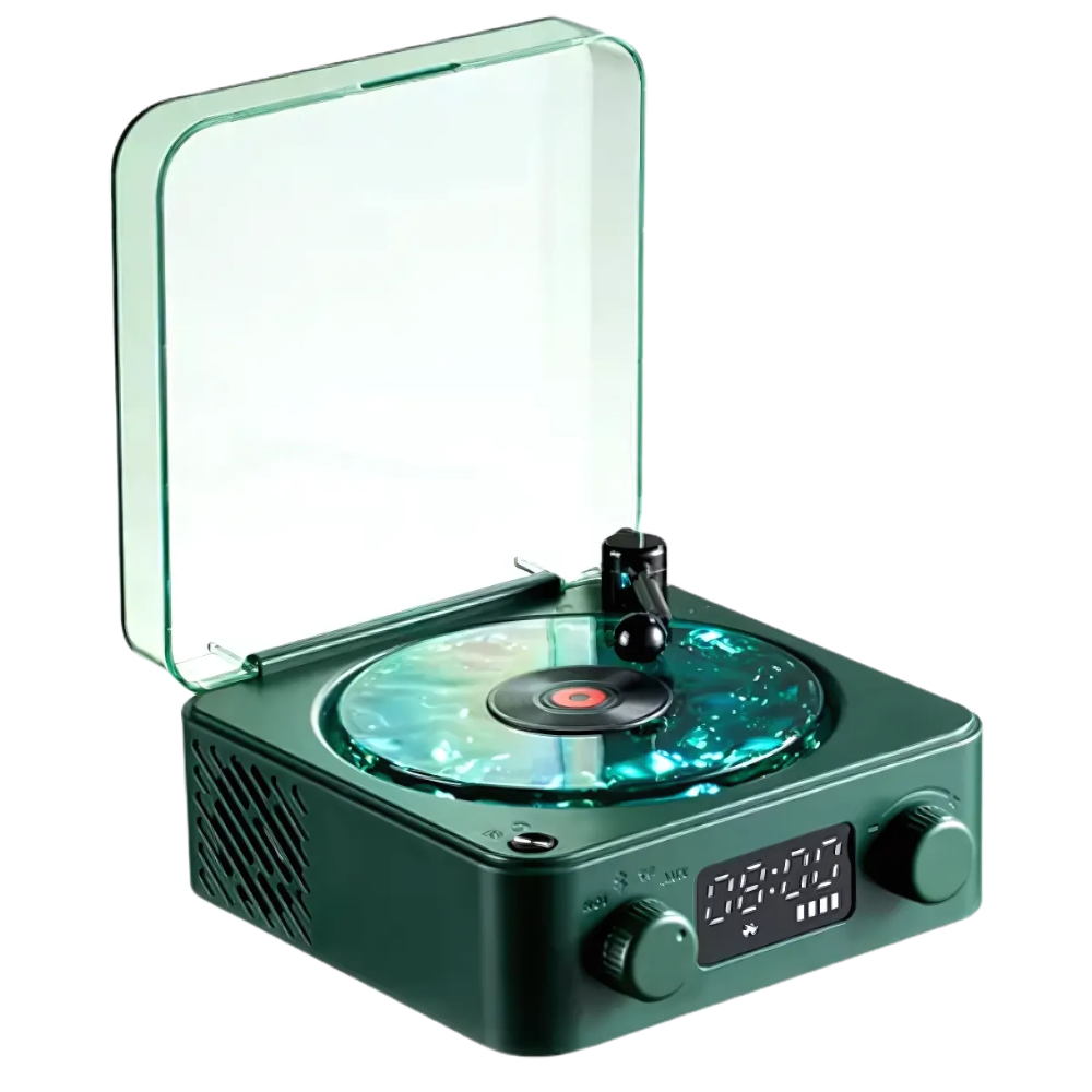 Waves vinylspelare i retrostil -Mörkgrön - Ozerty