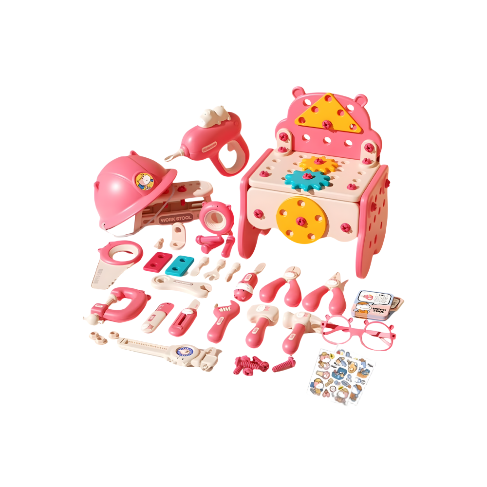 Skruvpussel med verktygslåda för barn -Rosa - Ozerty