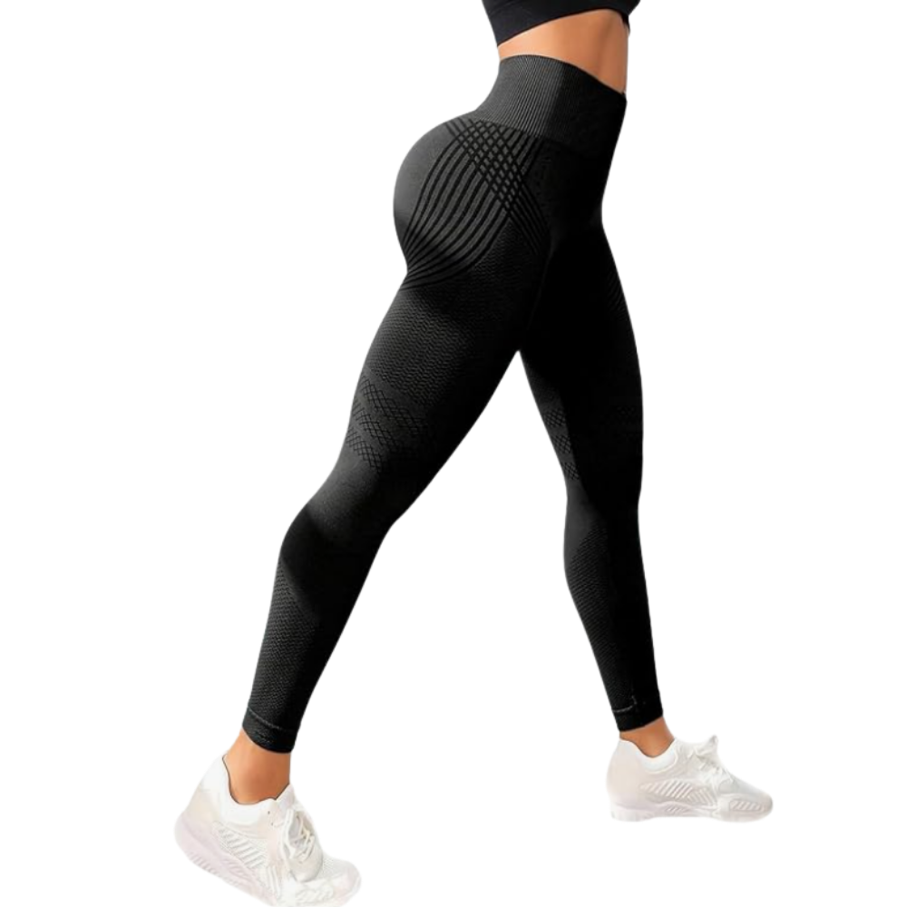 Stretchiga, sömlösa 3D-leggings -Svart - Ozerty