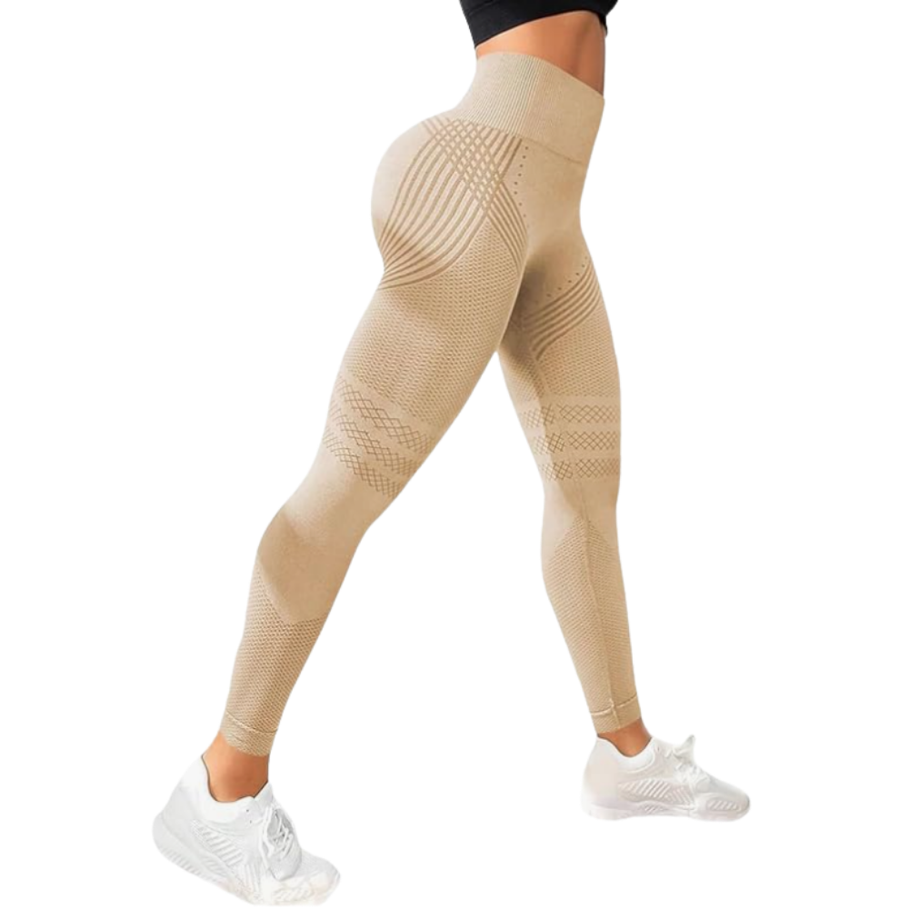 Stretchiga, sömlösa 3D-leggings -Khaki - Ozerty
