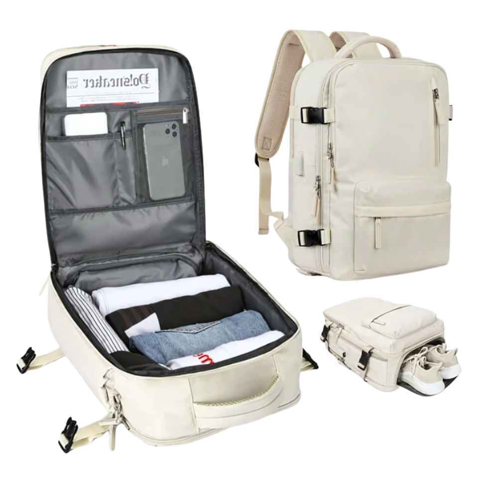 Vattentät USB-laddningsbar ryggsäck -Beige - Ozerty