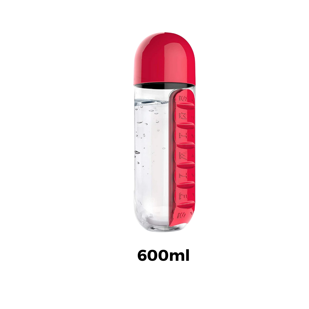 Vattenflaska i plast med tabletthållare - Ozerty