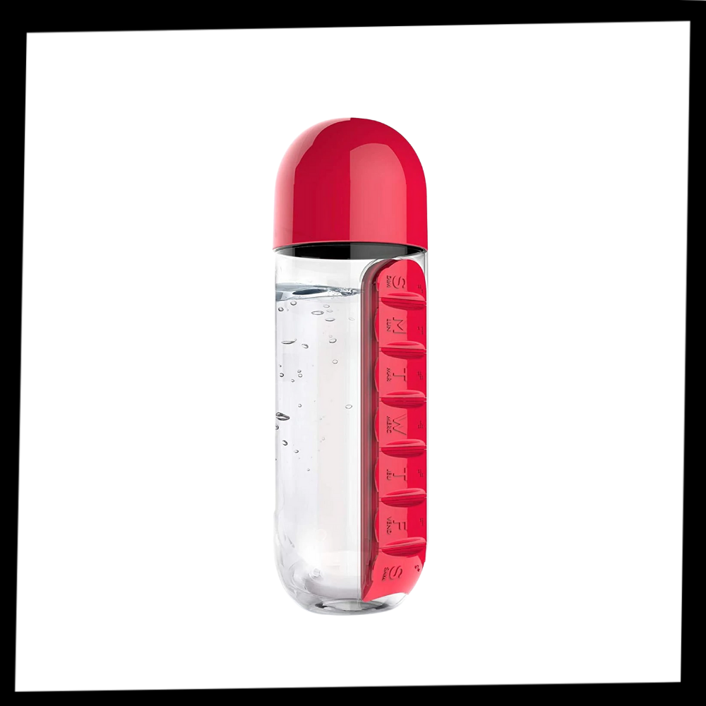 Vattenflaska i plast med tabletthållare - Ozerty