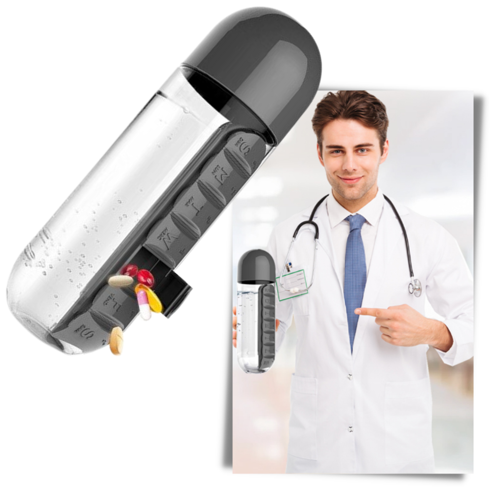 Vattenflaska i plast med tabletthållare - Ozerty