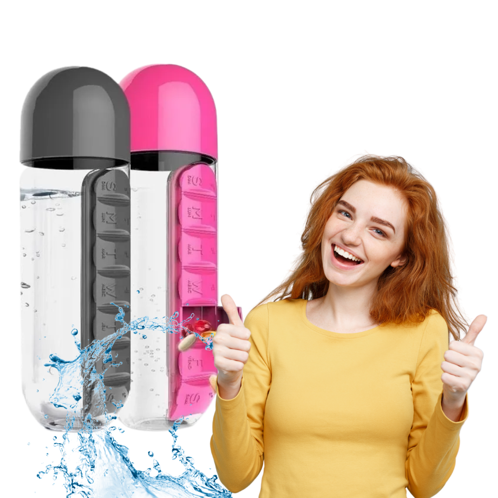 Vattenflaska i plast med tabletthållare - Ozerty