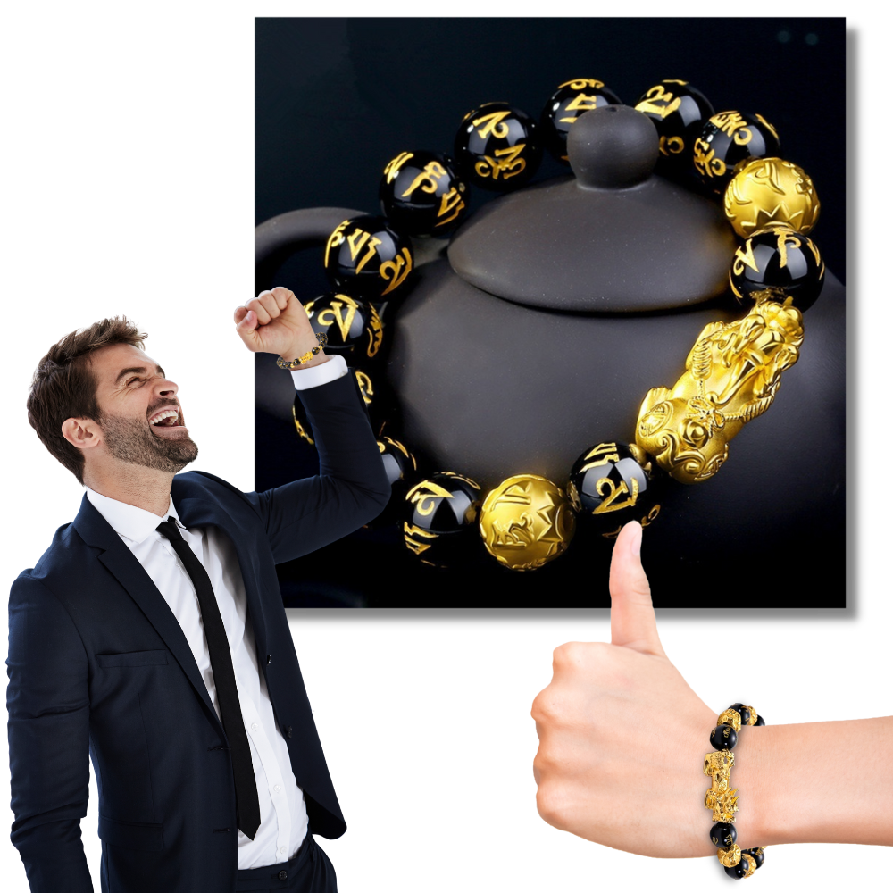 Armband i svart och guld obsidian - Ozerty