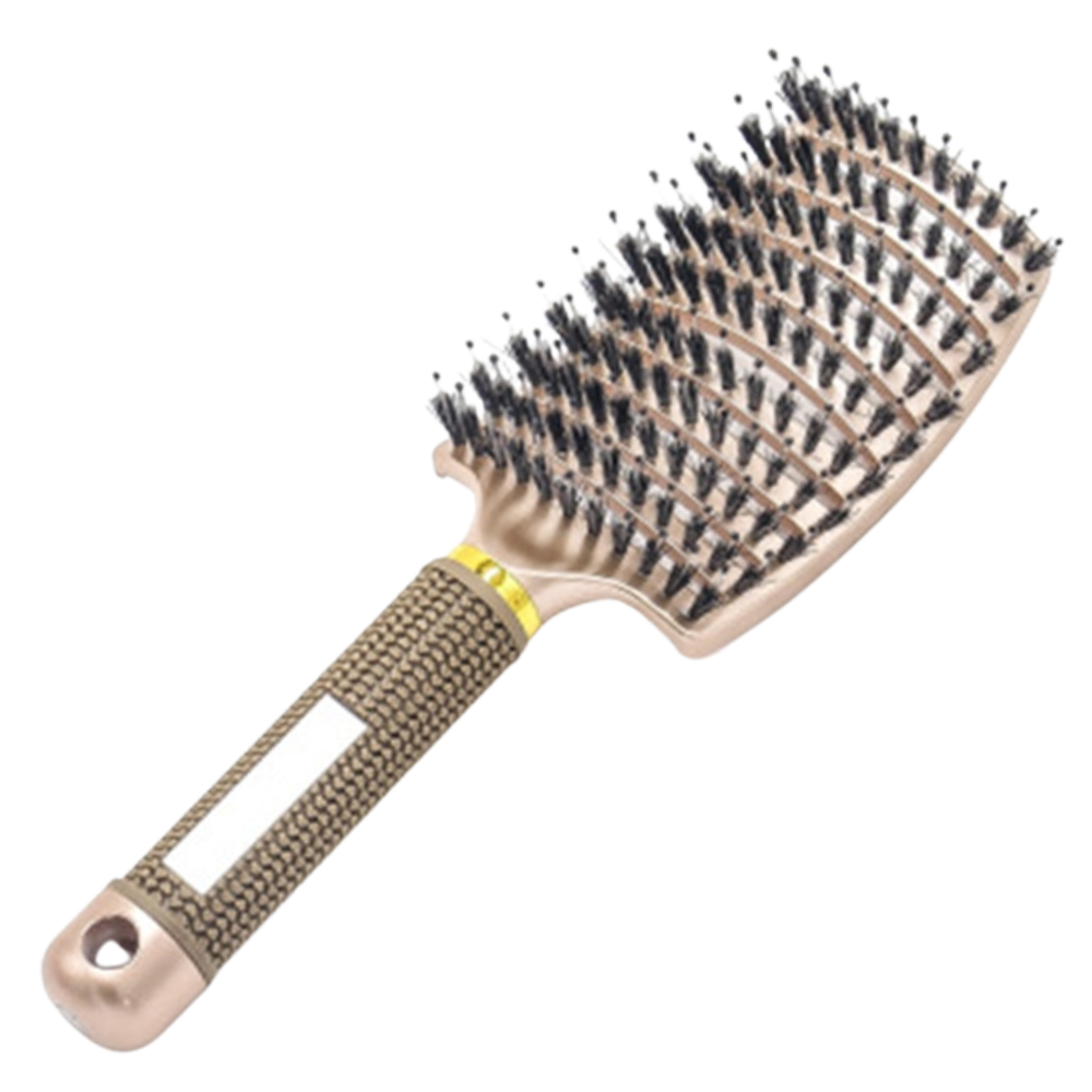 Massaging hair brush with boar bristles
