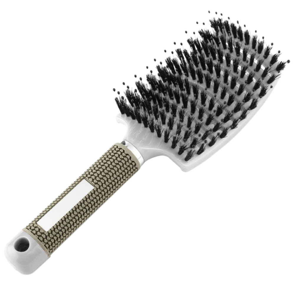 Massaging hair brush with boar bristles