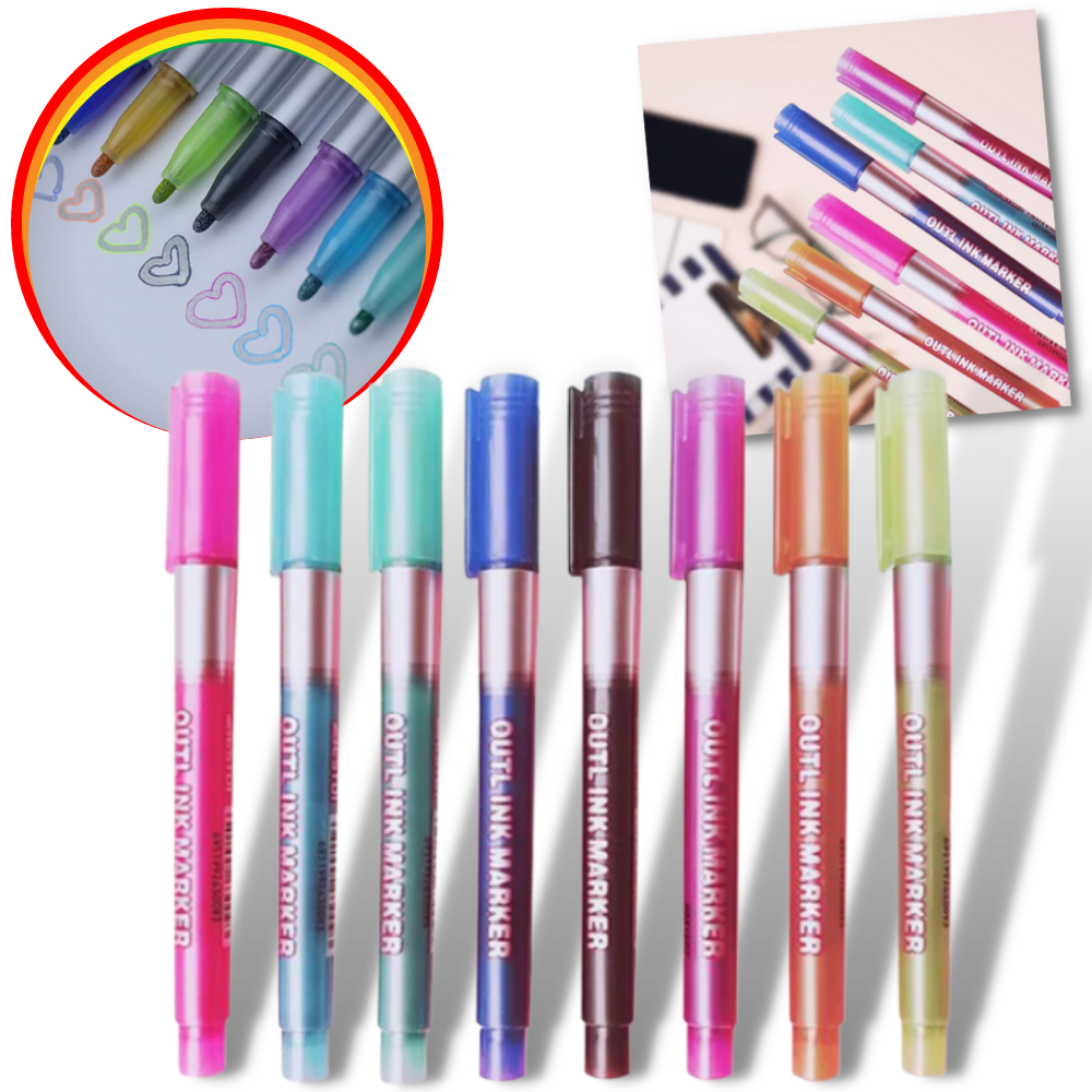 Set med 8 pennor med dubbel linje - Ozerty