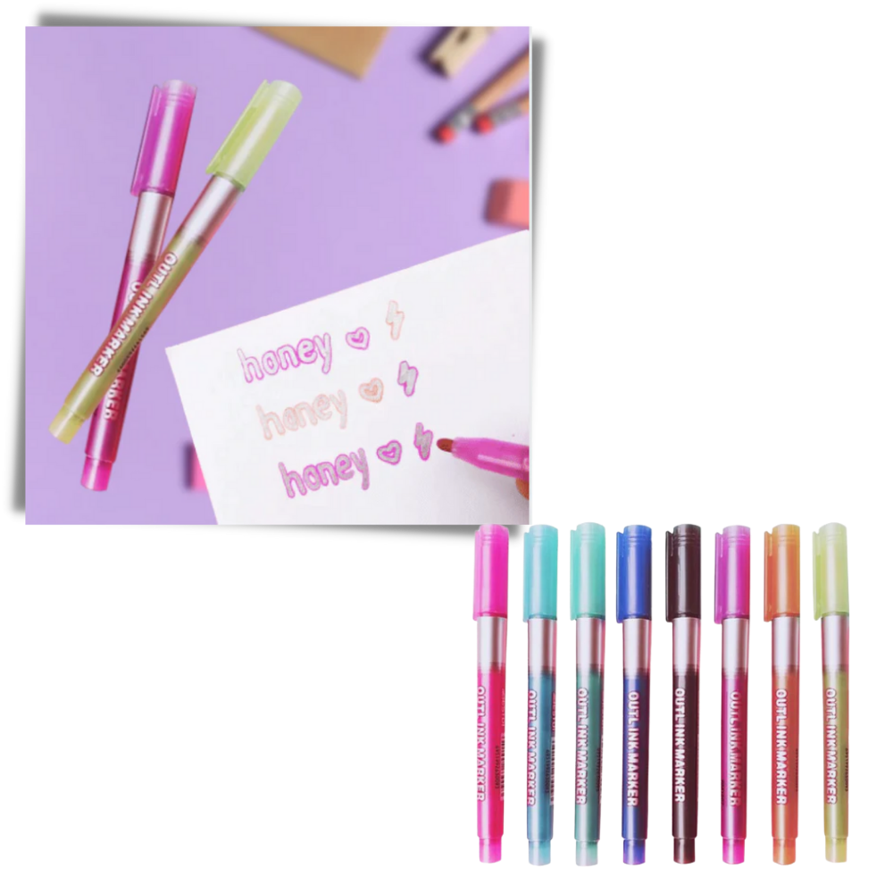 Set med 8 pennor med dubbel linje - Ozerty