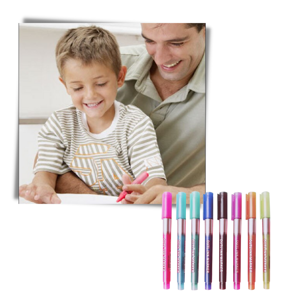 Set med 8 pennor med dubbel linje - Ozerty