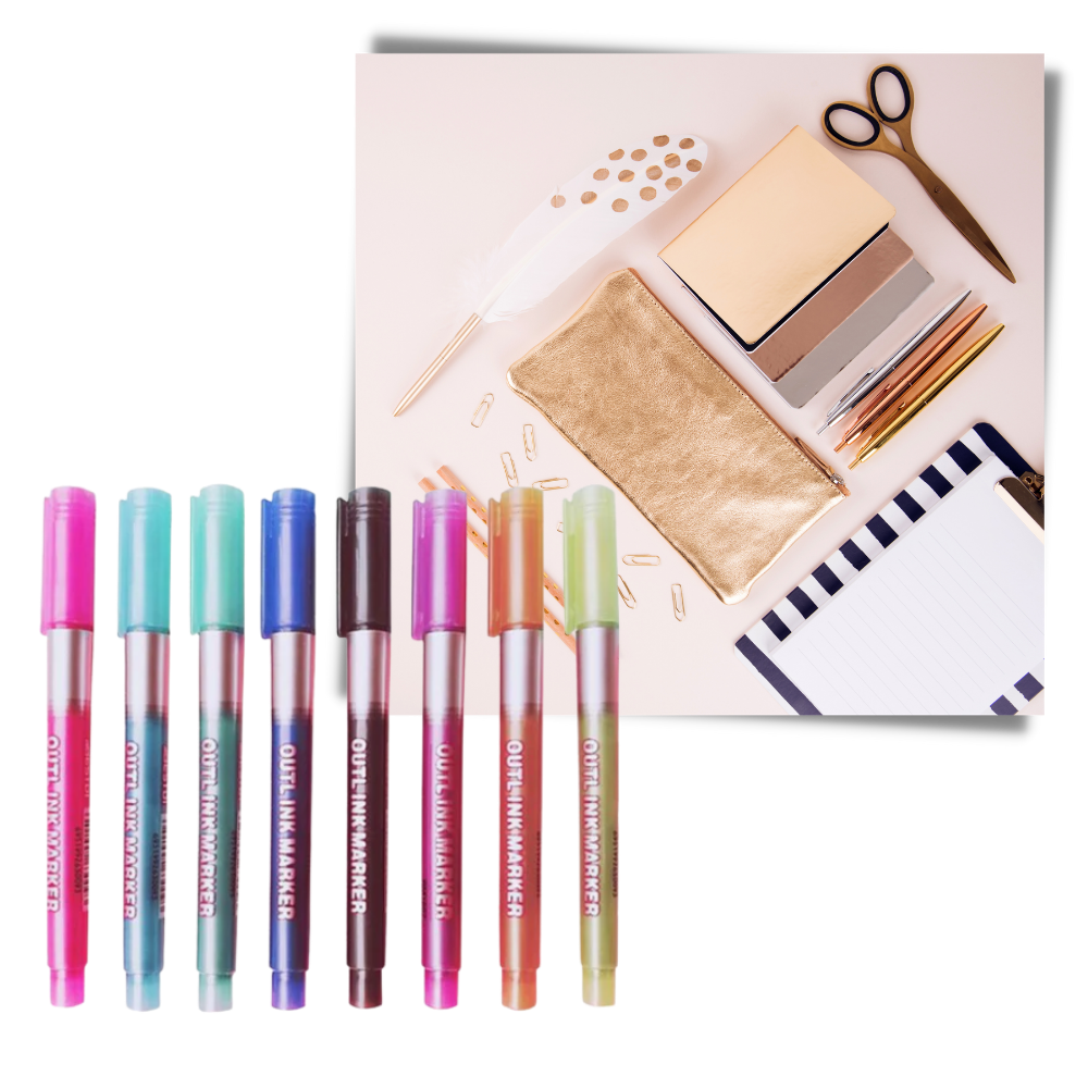 Set med 8 pennor med dubbel linje - Ozerty