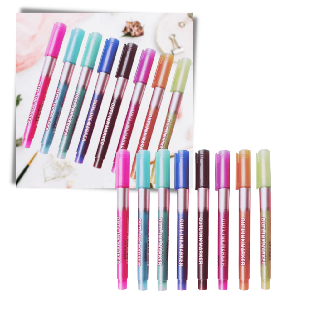 Set med 8 pennor med dubbel linje - Ozerty