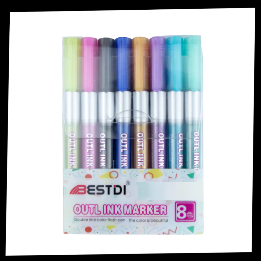 Set med 8 pennor med dubbel linje - Ozerty