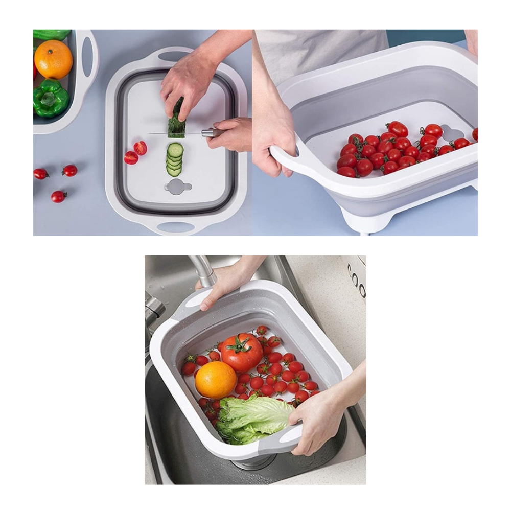 Hopfällbar skärbräda med korg - Ozerty