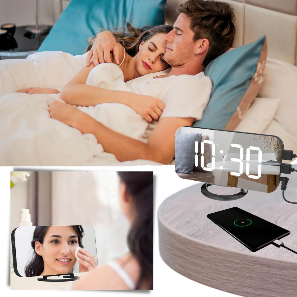 Spegel med digital väckarklocka - Ozerty