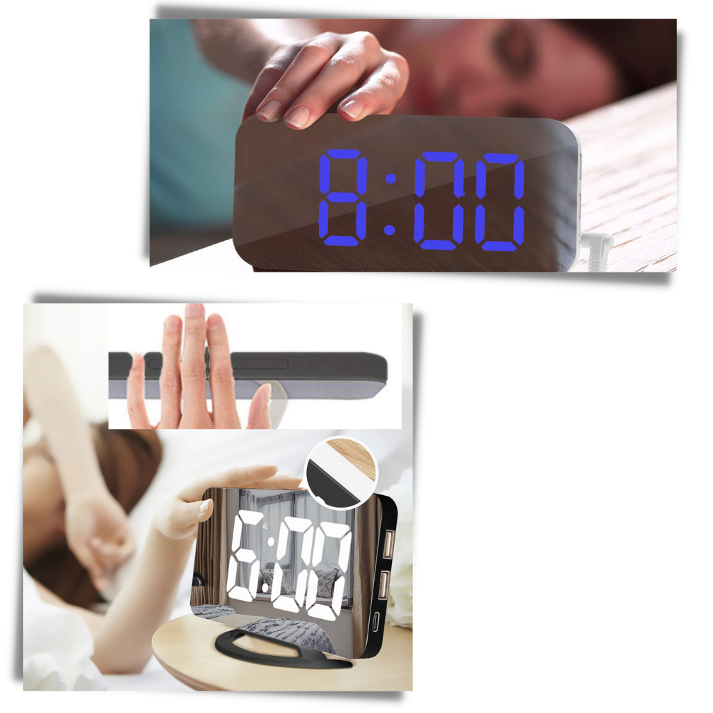 Spegel med digital väckarklocka - Ozerty