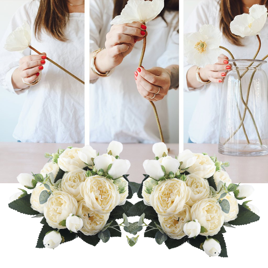 Konstgjorda pioner och rosor i silke Blombukett - Ozerty