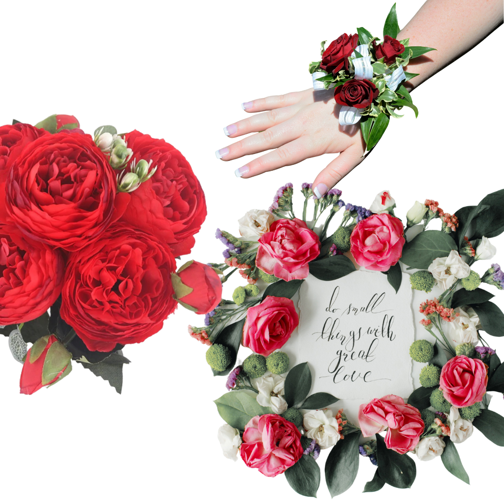 Konstgjorda pioner och rosor i silke Blombukett - Ozerty