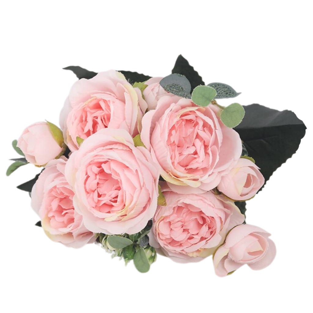 Konstgjorda pioner och rosor i silke Blombukett