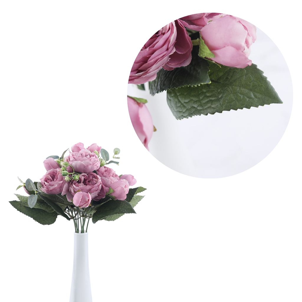 Konstgjorda pioner och rosor i silke Blombukett - Ozerty
