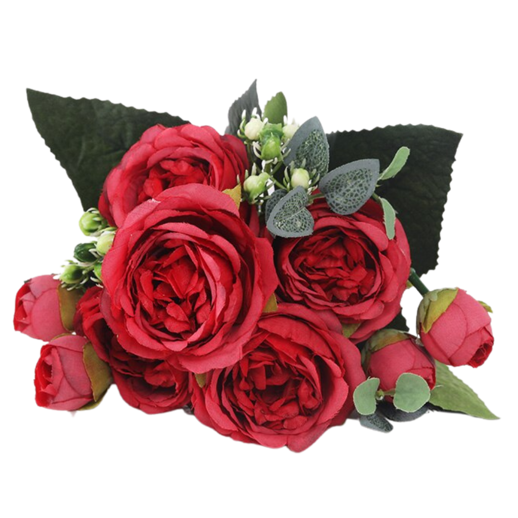 Konstgjorda pioner och rosor i silke Blombukett