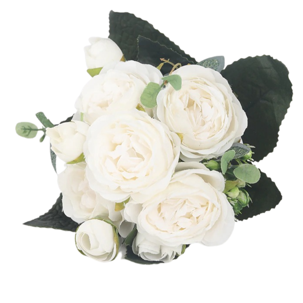 Konstgjorda pioner och rosor i silke Blombukett