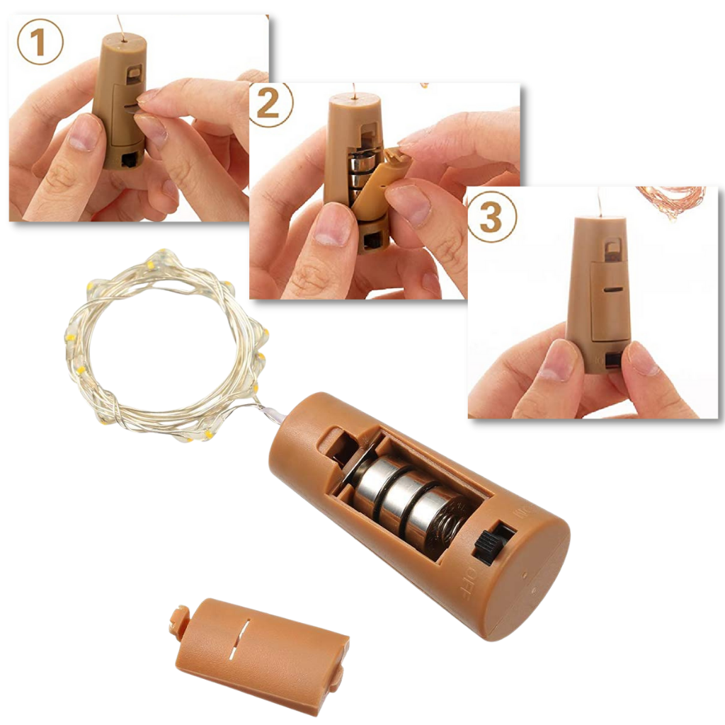 LED-ljusslinga och för flaska med kork (3 st.) - Ozerty