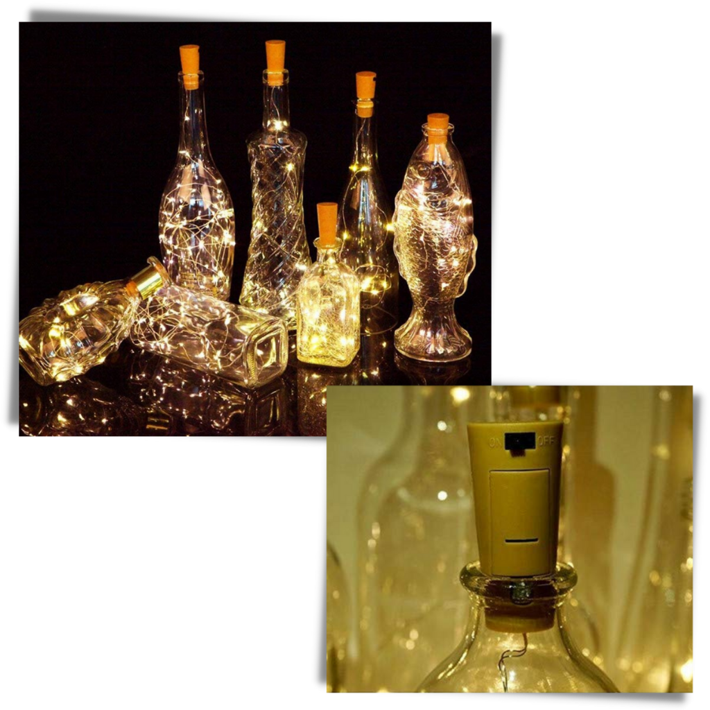 LED-ljusslinga och för flaska med kork (3 st.) - Ozerty