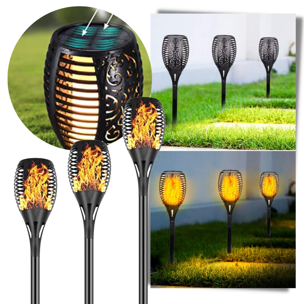 LED Solenergi Fackla Lampa med flimrande låga - Ozerty