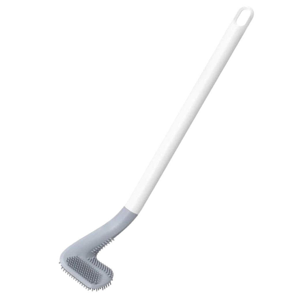 Toilet brush with long handle and wall-mounted base