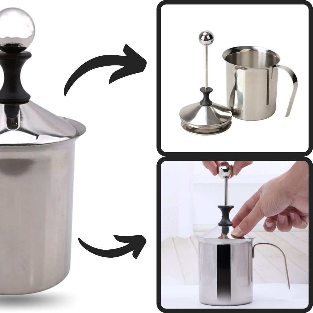 Manuell mjölkskummare i rostfritt stål 400 ml - Ozerty