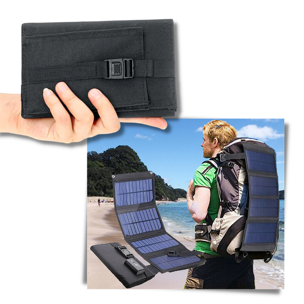 Bärbar solcellsladdare med 2 USB-portar - Ozerty