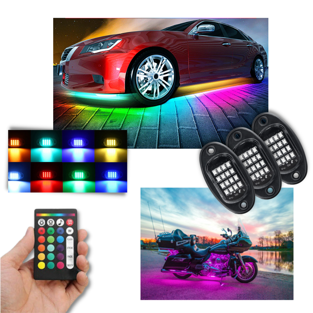 Paket med 8 RGB-lampor för fordon - Ozerty