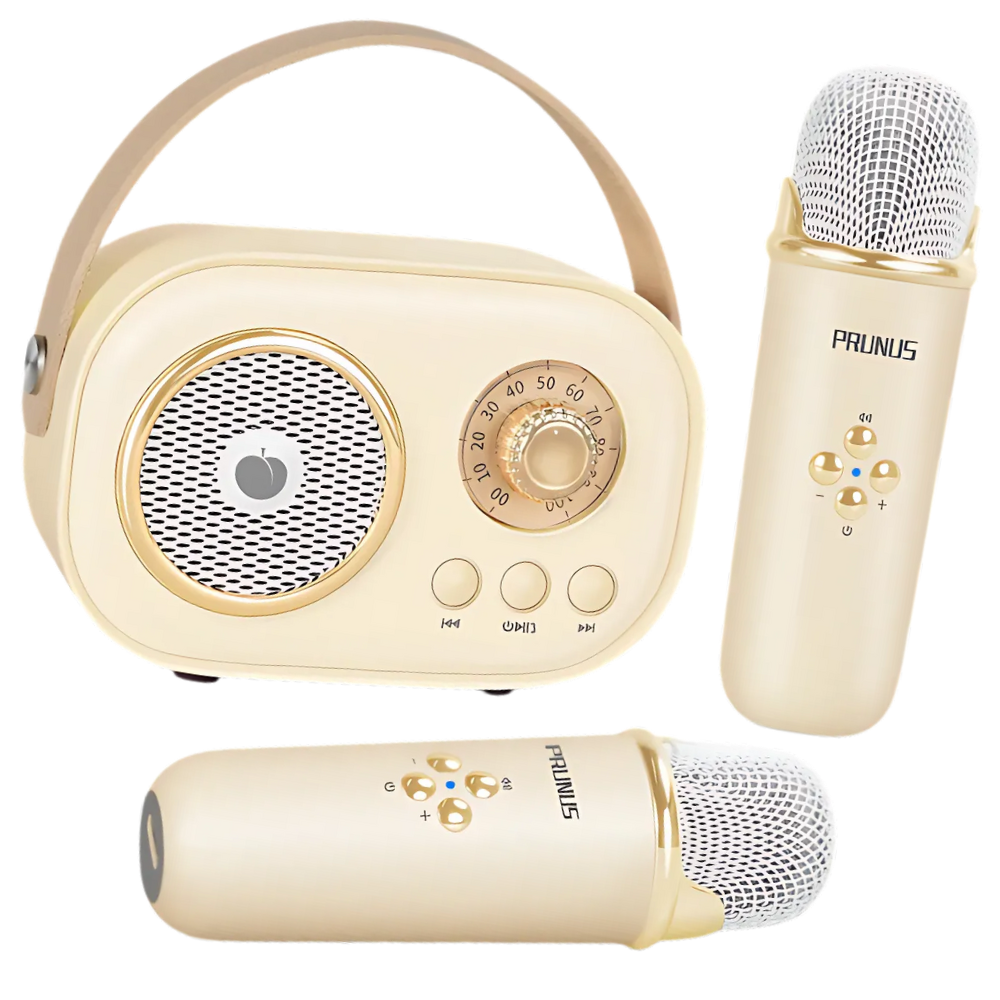 Bluetooth Mini Karaoke med dubbla mikrofoner för barn -Beige - Ozerty