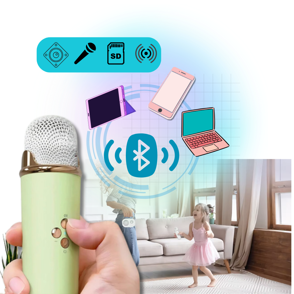 Bluetooth Mini Karaoke med dubbla mikrofoner för barn - Ozerty