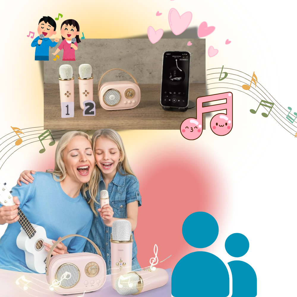 Bluetooth Mini Karaoke med dubbla mikrofoner för barn - Ozerty