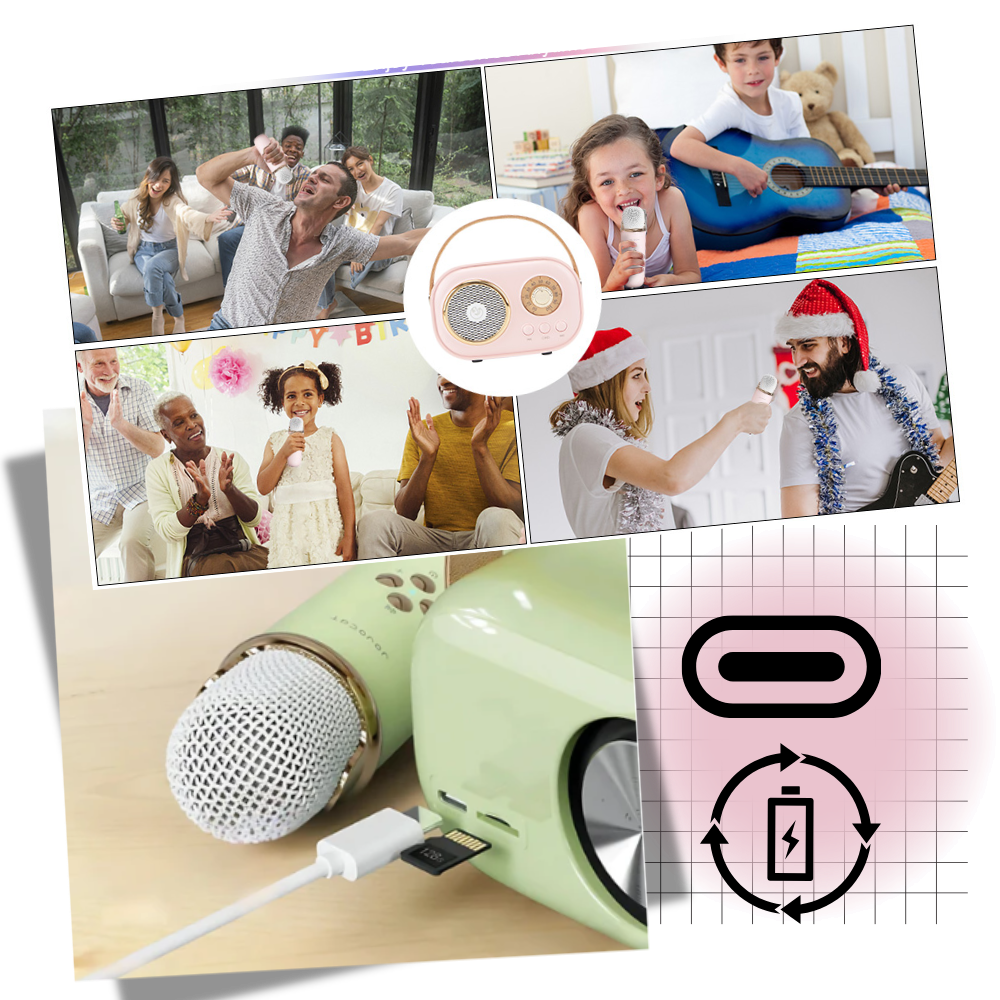 Bluetooth Mini Karaoke med dubbla mikrofoner för barn - Ozerty